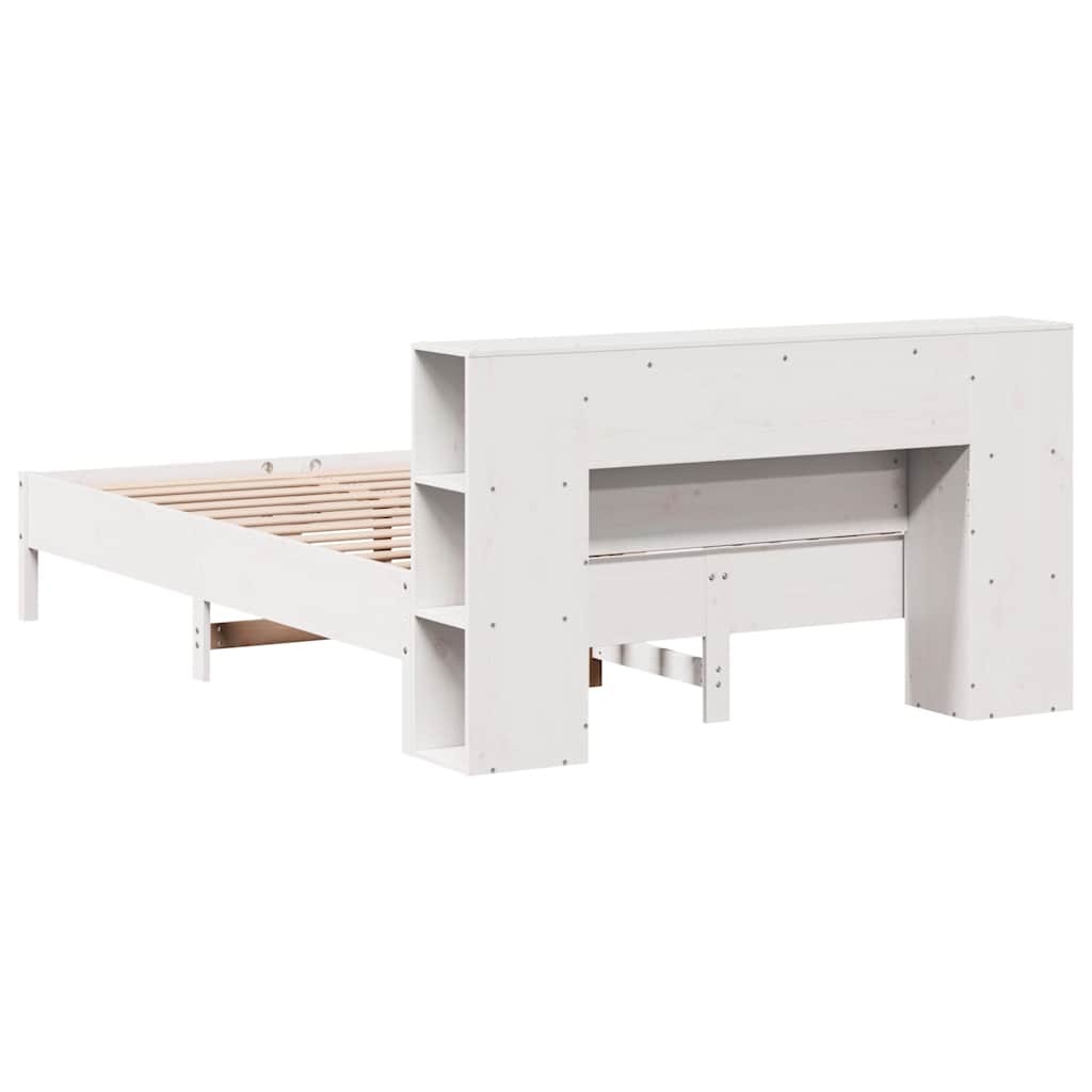 Pat cu bibliotecă fără saltea, alb, 120x190 cm, lemn masiv pin GartenMobel Dekor