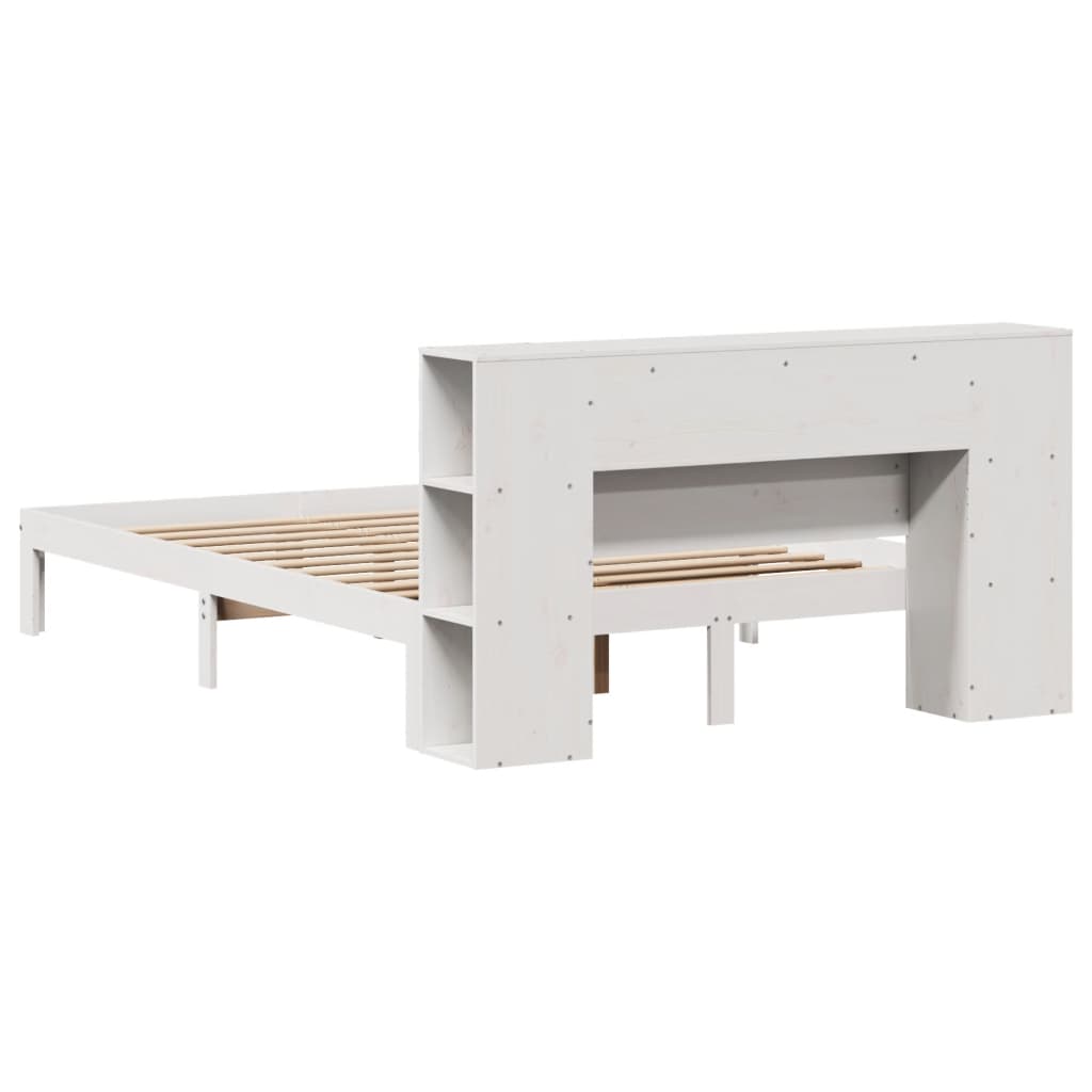 Pat cu bibliotecă fără saltea, alb, 140x190 cm, lemn masiv pin GartenMobel Dekor