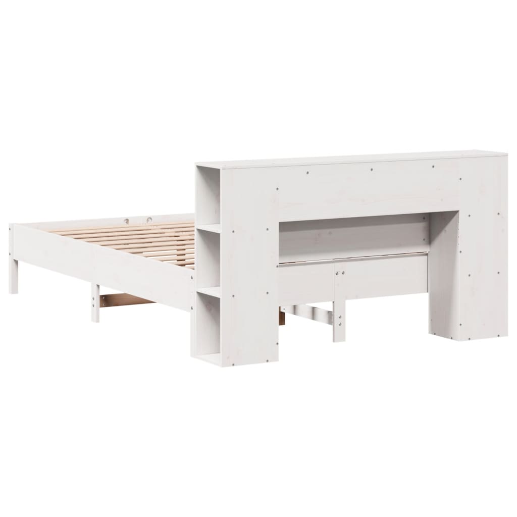 Pat cu bibliotecă fără saltea, alb, 160x200 cm, lemn masiv pin GartenMobel Dekor