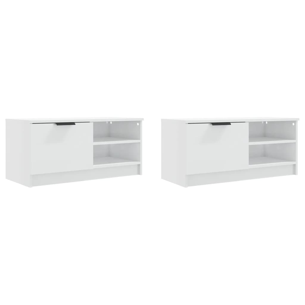 Comodă TV,2 buc., alb extralucios,80x35x36,5 cm, lemn prelucrat GartenMobel Dekor