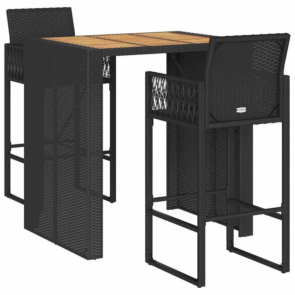 Set mobilier bar de grădină fără perne 3 piese negru poliratan GartenMobel Dekor