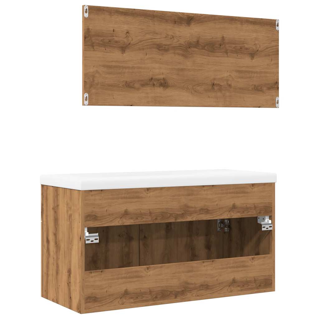 Set mobilier de baie, 3 piese, stejar artizanal, lemn prelucrat GartenMobel Dekor