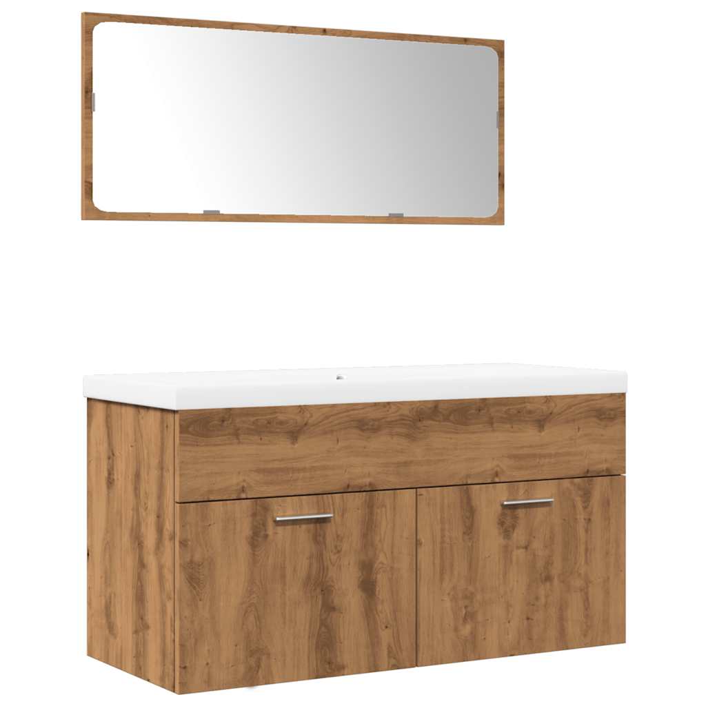 Set mobilier de baie, 3 piese, stejar artizanal, lemn prelucrat GartenMobel Dekor