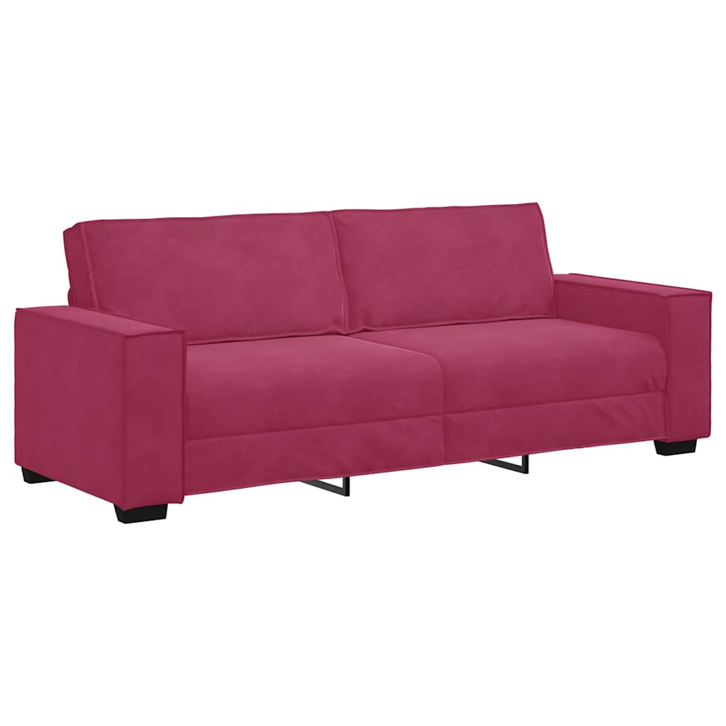 Set canapea cu perne, 3 piese, roșu vin, catifea GartenMobel Dekor