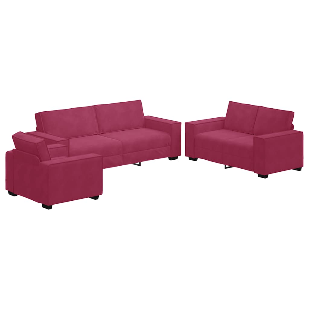 Set canapea cu perne, 3 piese, roșu vin, catifea GartenMobel Dekor