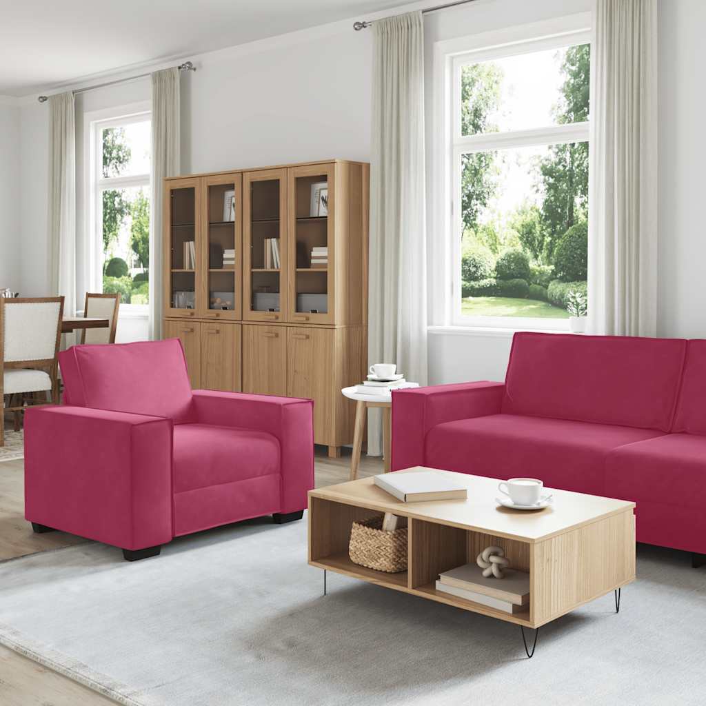 Set canapea cu perne, 3 piese, roșu vin, catifea GartenMobel Dekor