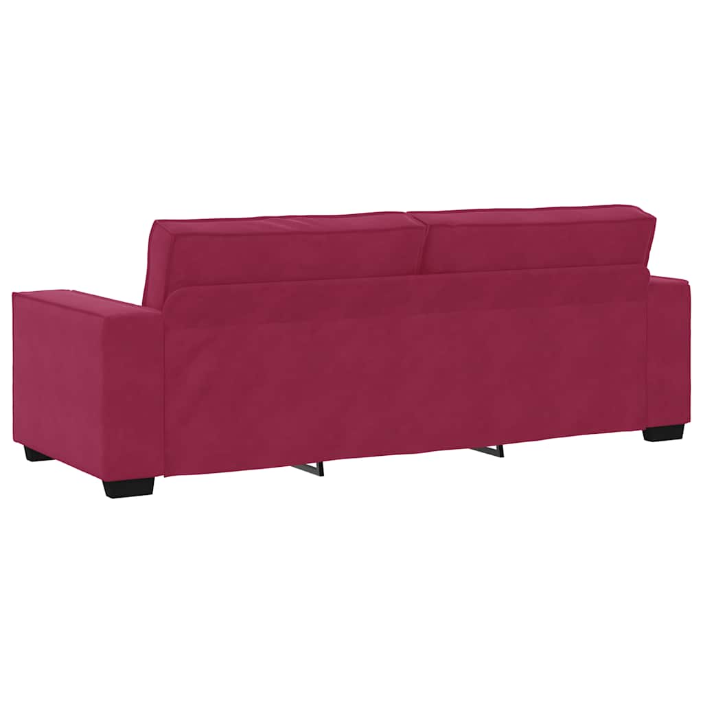 Set canapea cu perne, 3 piese, roșu vin, catifea GartenMobel Dekor