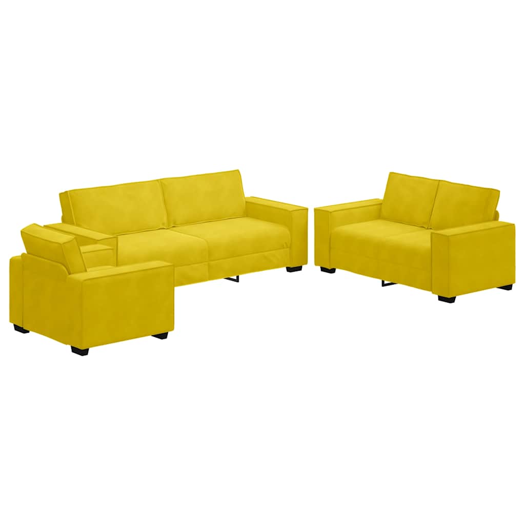 Set de canapele cu perne, 3 piese, galben, catifea GartenMobel Dekor
