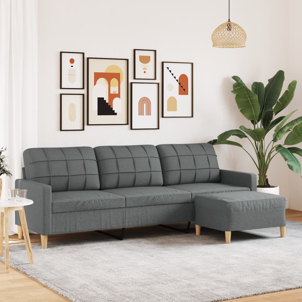 Canapea cu 3 locuri și taburet, gri închis, 210 cm, textil GartenMobel Dekor