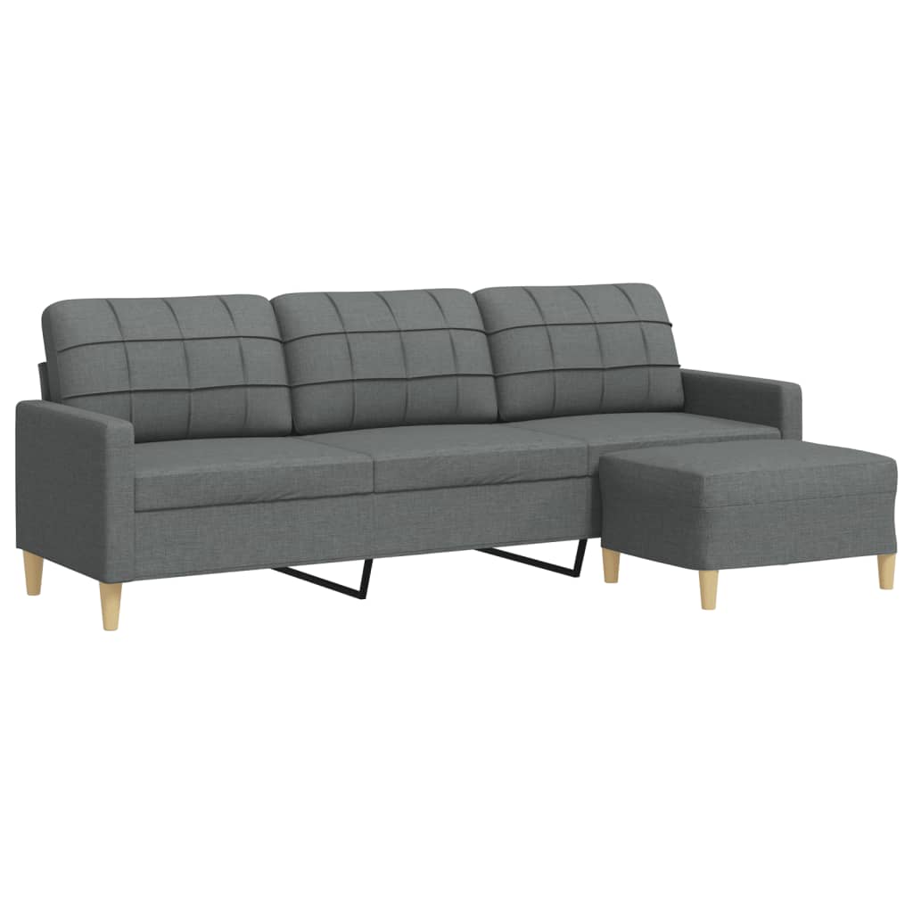 Canapea cu 3 locuri și taburet, gri închis, 210 cm, textil GartenMobel Dekor