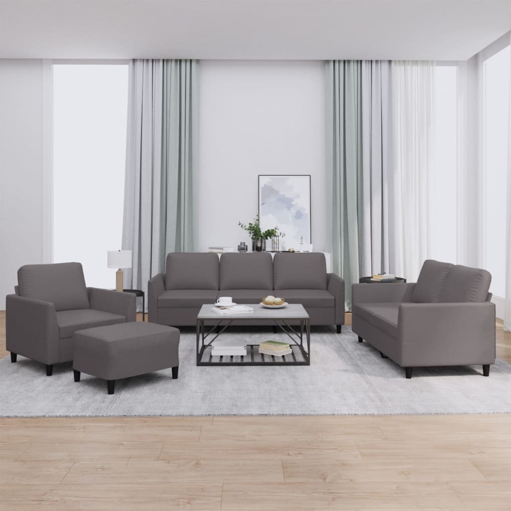 Set de canapele cu perne, 4 piese, gri, piele ecologică GartenMobel Dekor