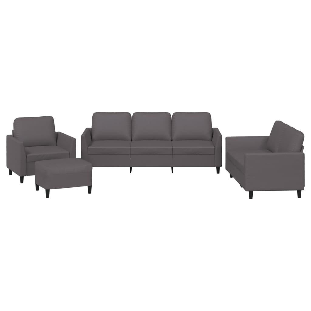 Set de canapele cu perne, 4 piese, gri, piele ecologică GartenMobel Dekor