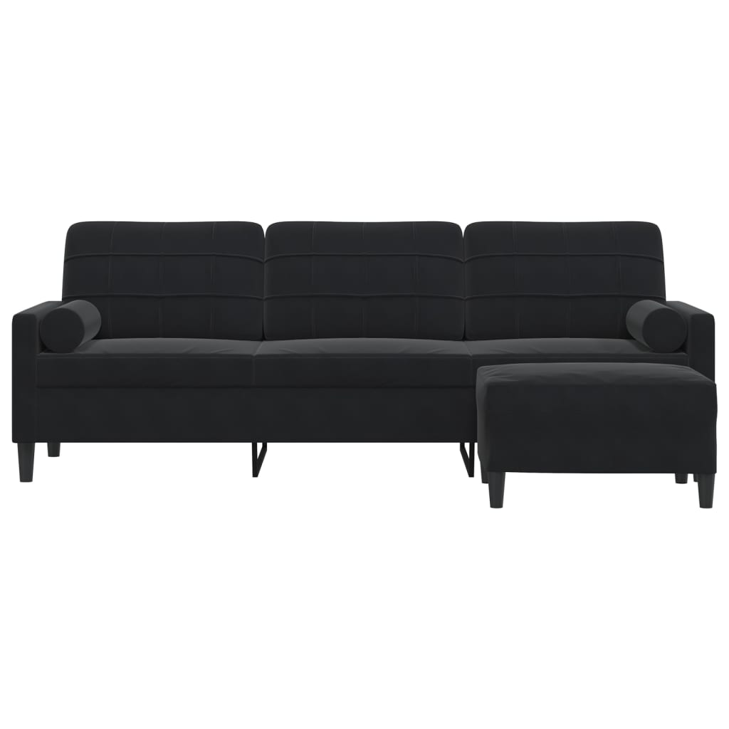 Canapea cu 3 locuri și taburet, negru, 210 cm, catifea GartenMobel Dekor