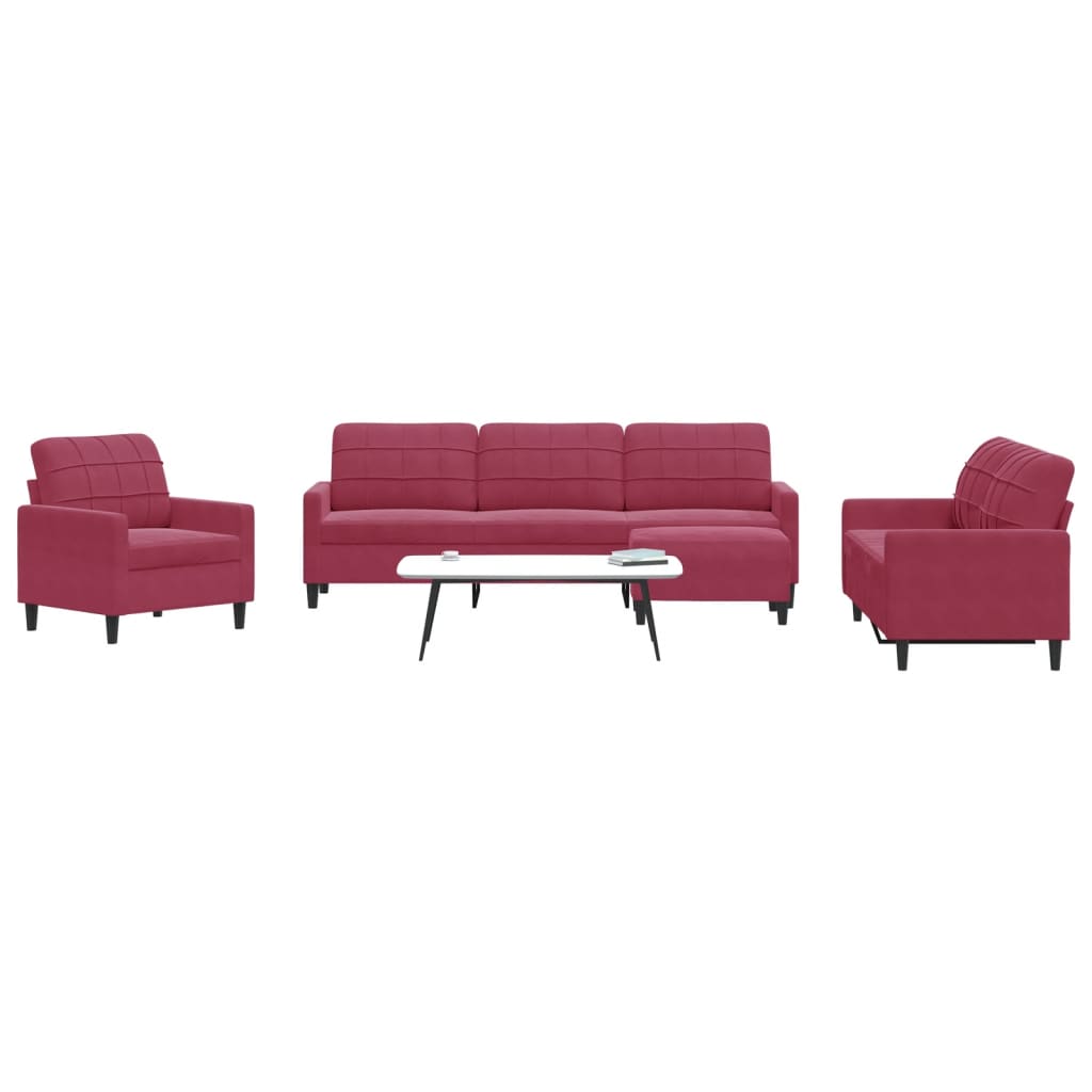 Set canapele cu perne, 4 piese, roșu vin, catifea GartenMobel Dekor
