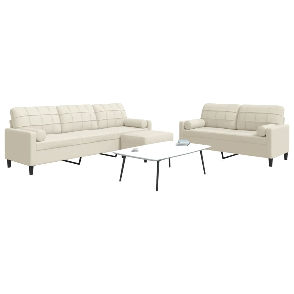 Set de canapele cu perne/rulouri, 3 piese, crem, catifea GartenMobel Dekor