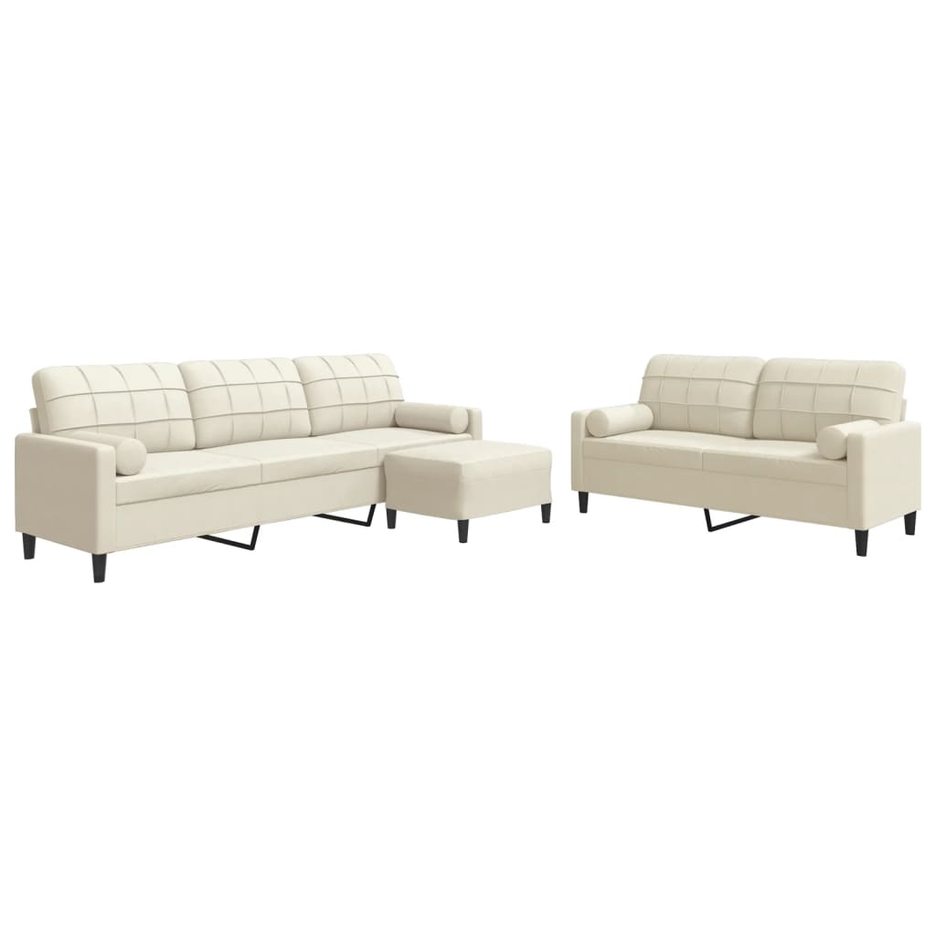 Set de canapele cu perne/rulouri, 3 piese, crem, catifea GartenMobel Dekor