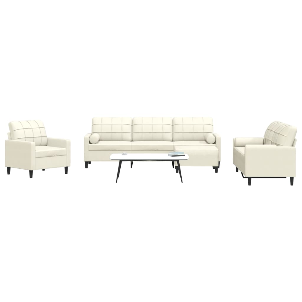 Set de canapele cu perne/rulouri, 4 piese, crem, catifea GartenMobel Dekor