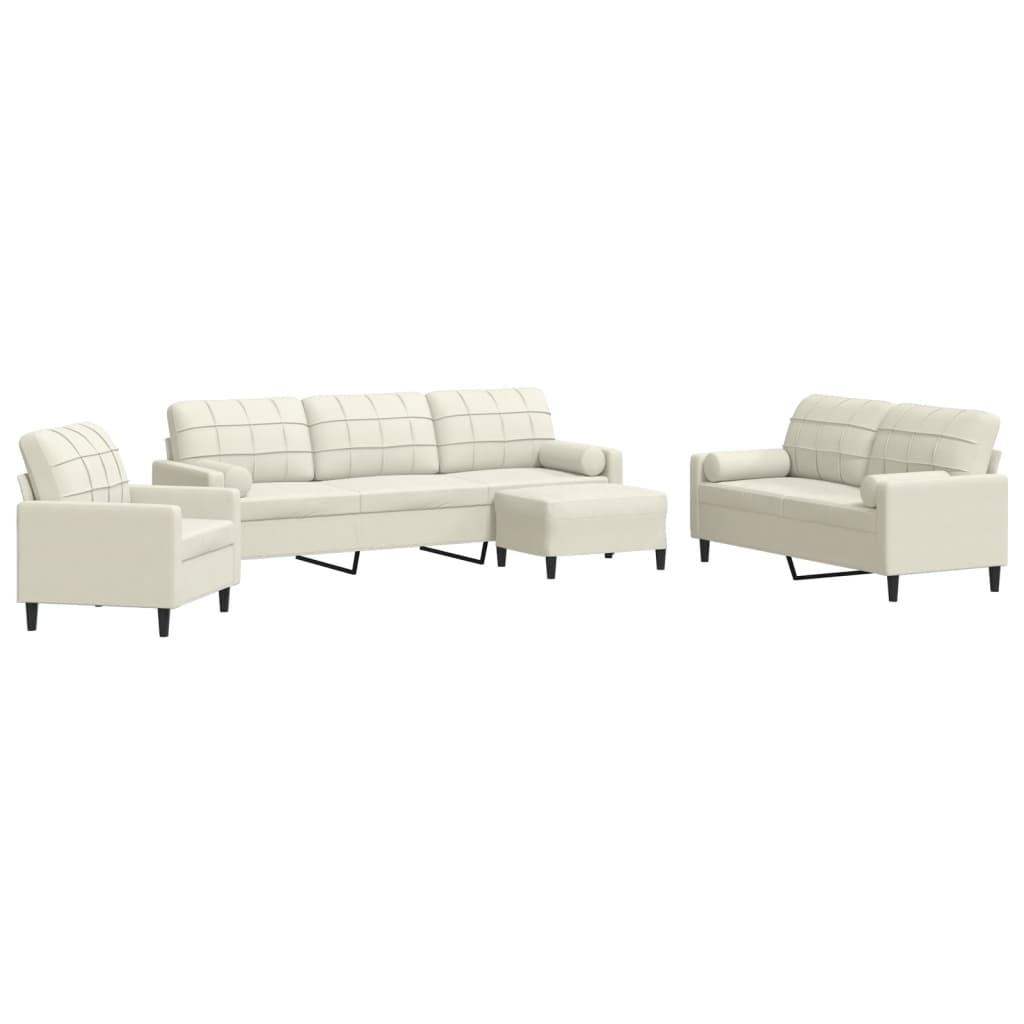Set de canapele cu perne/rulouri, 4 piese, crem, catifea GartenMobel Dekor