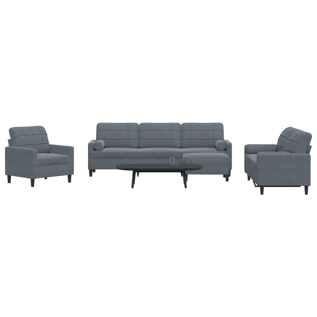 Set de canapele cu perne/rulouri, 4 piese, gri închis, catifea GartenMobel Dekor