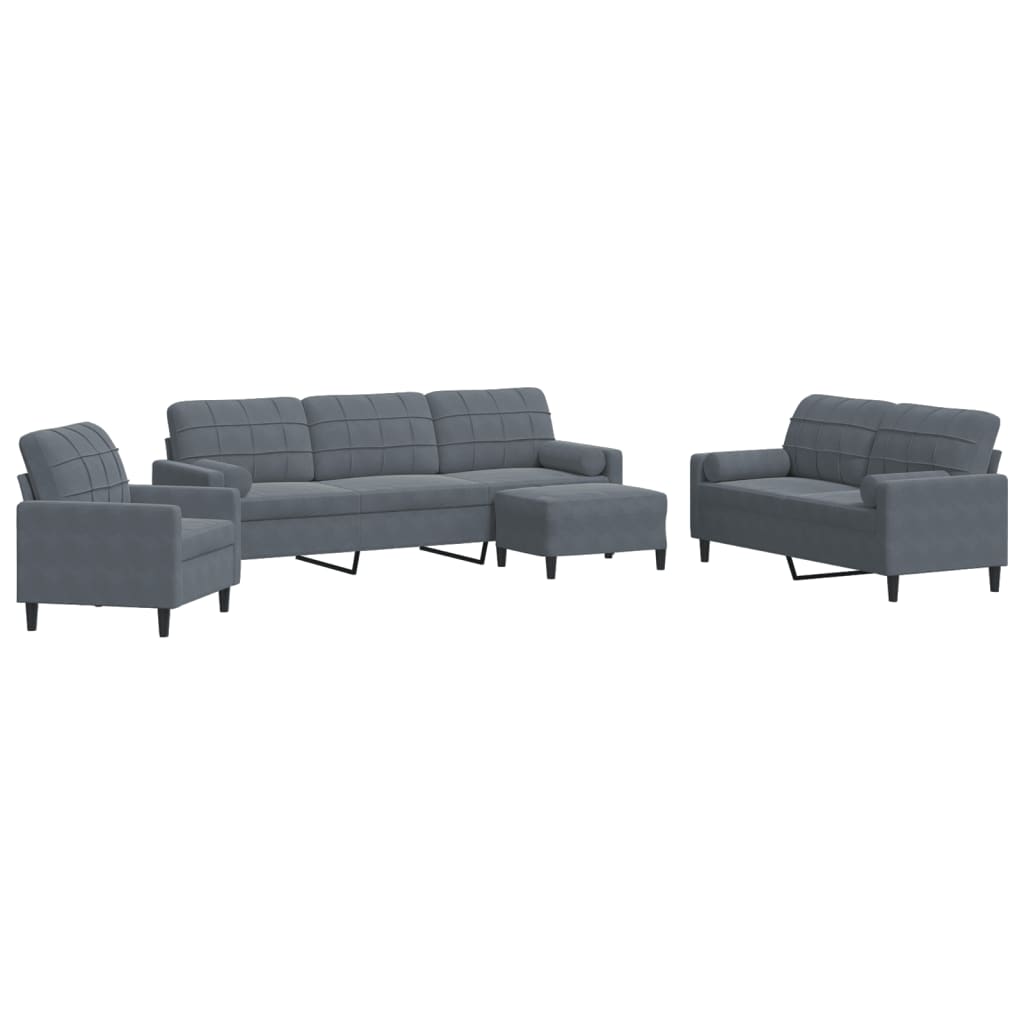 Set de canapele cu perne/rulouri, 4 piese, gri închis, catifea GartenMobel Dekor