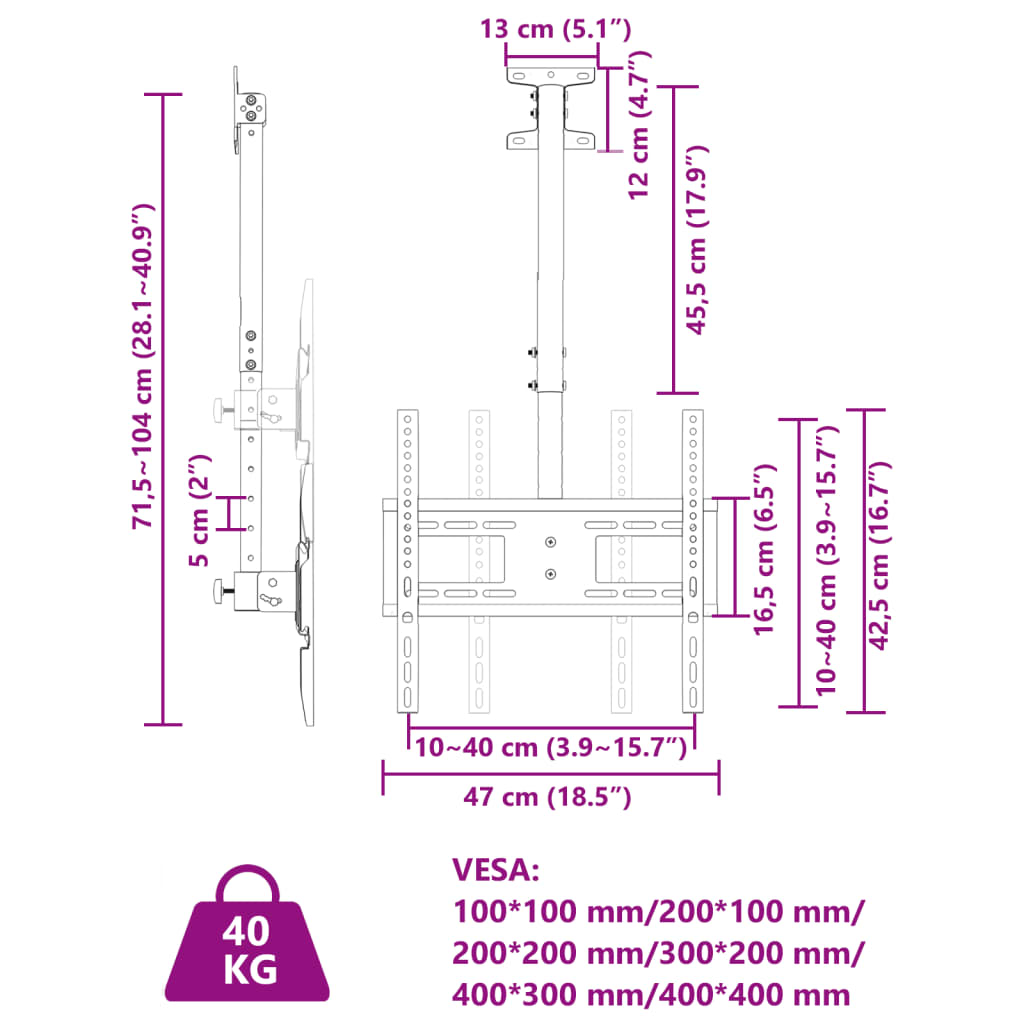 Suport TV de tavan ecran 32-65 inchi Max VESA 400x400 mm 40kg GartenMobel Dekor