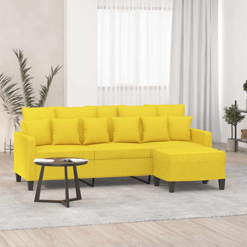 Canapea cu 3 locuri și taburet, galben deschis, 180 cm, textil GartenMobel Dekor