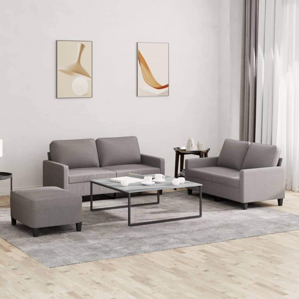 Set de canapea cu perne, 3 piese, gri taupe, material textil GartenMobel Dekor