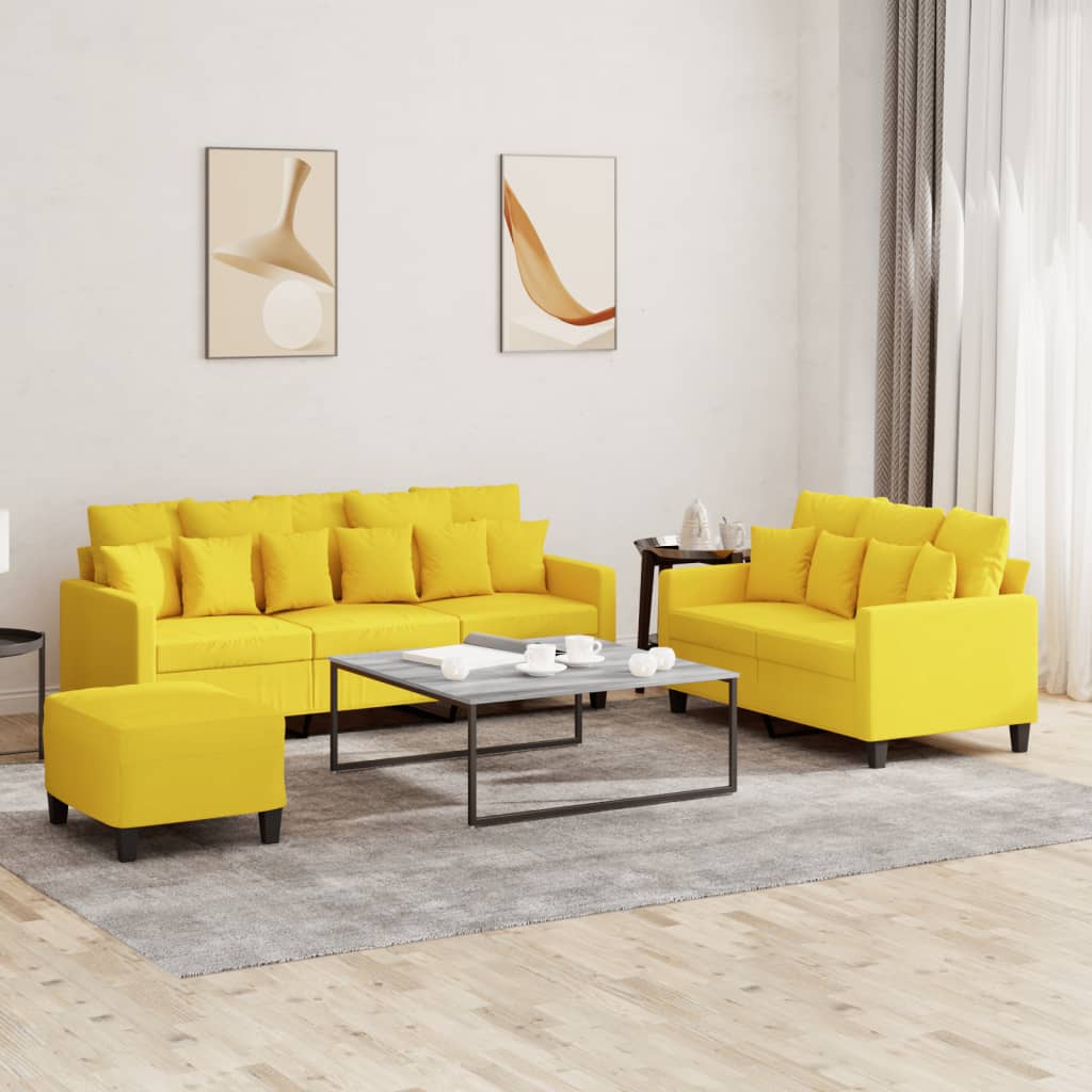 Set de canapele cu perne, 3 piese, galben deschis, textil GartenMobel Dekor