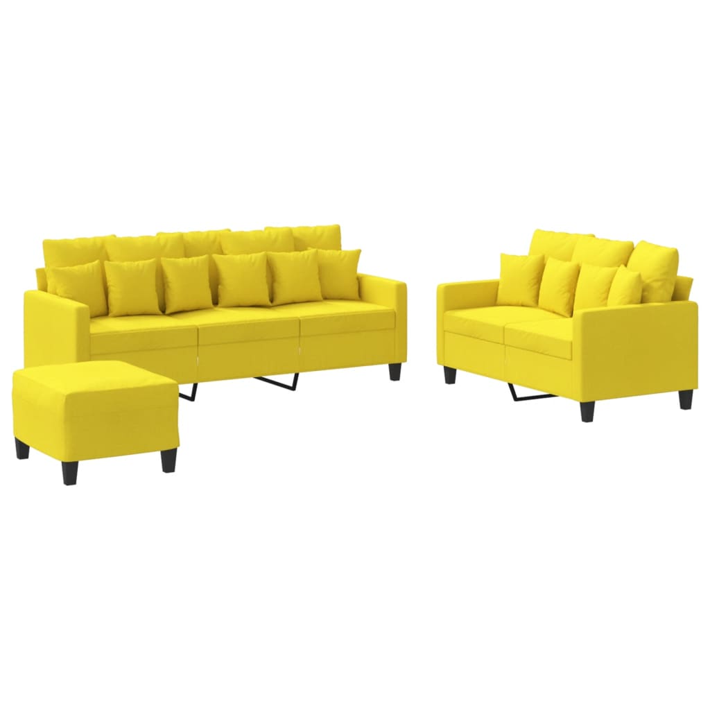 Set de canapele cu perne, 3 piese, galben deschis, textil GartenMobel Dekor
