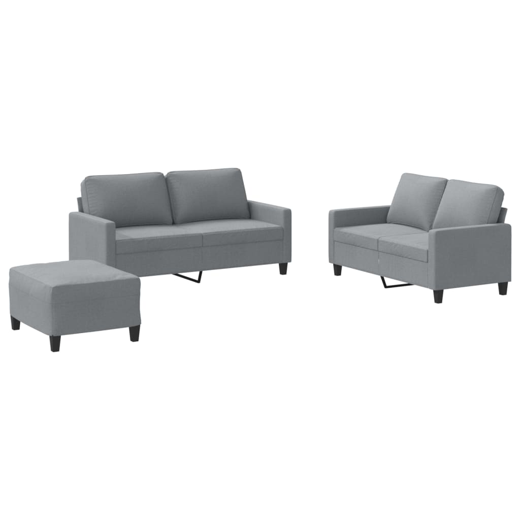 Set de canapele cu perne, 3 piese, gri deschis, textil GartenMobel Dekor