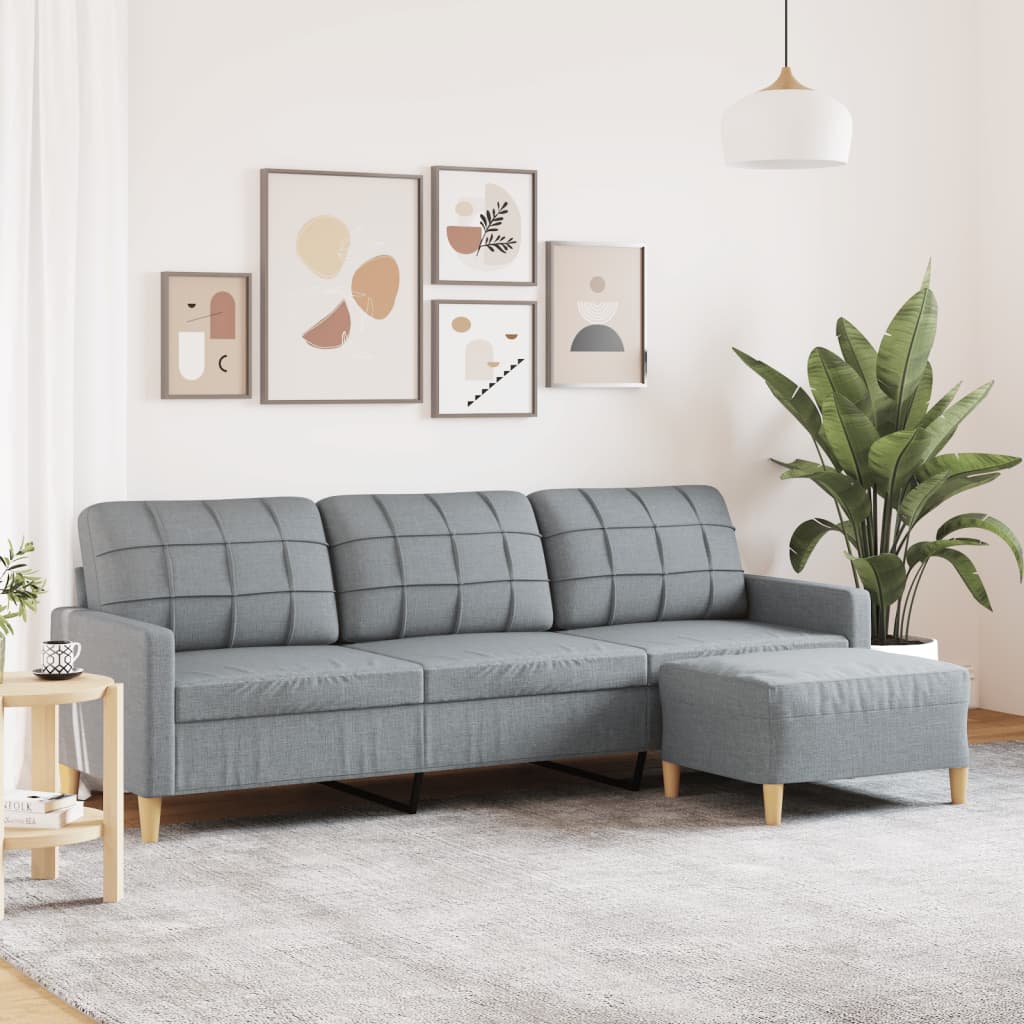 Canapea cu 3 locuri și taburet, gri deschis, 210 cm, textil GartenMobel Dekor