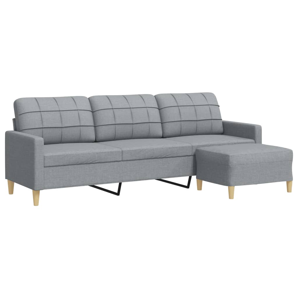 Canapea cu 3 locuri și taburet, gri deschis, 210 cm, textil GartenMobel Dekor