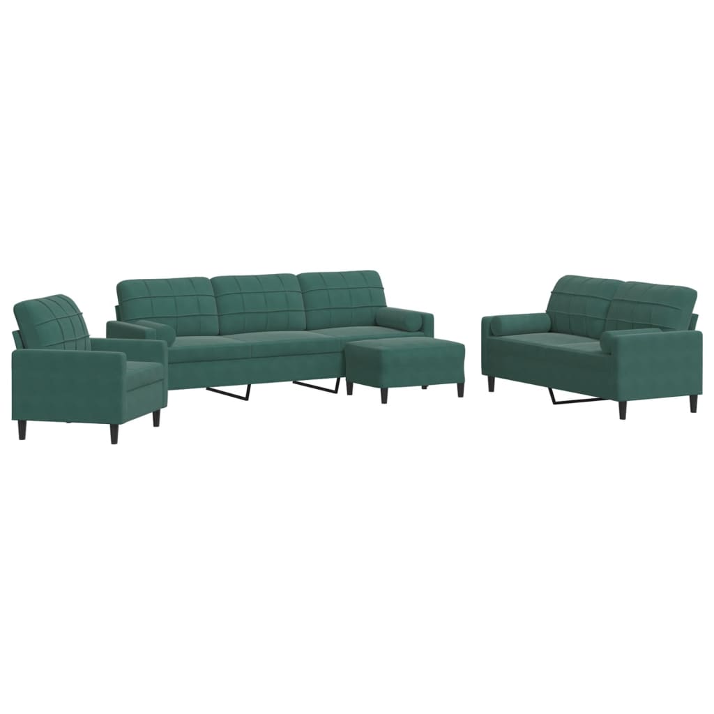 Set canapele cu perne/rulouri, 4 piese, verde închis, catifea GartenMobel Dekor