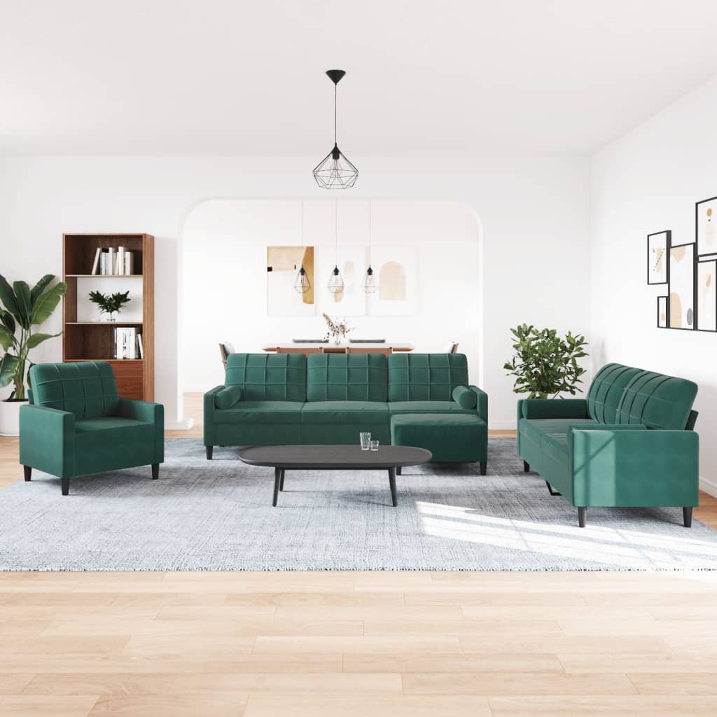 Set canapele cu perne/rulouri, 4 piese, verde închis, catifea GartenMobel Dekor