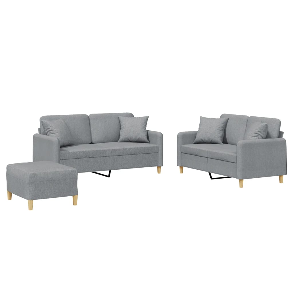 Set de canapele cu perne, 3 piese, gri deschis, textil GartenMobel Dekor