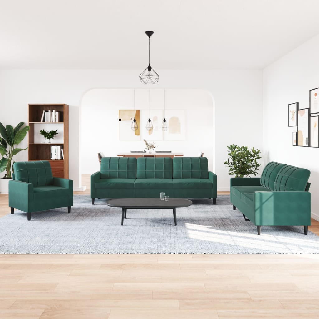 Set de canapele cu perne, 4 piese, verde închis, catifea GartenMobel Dekor