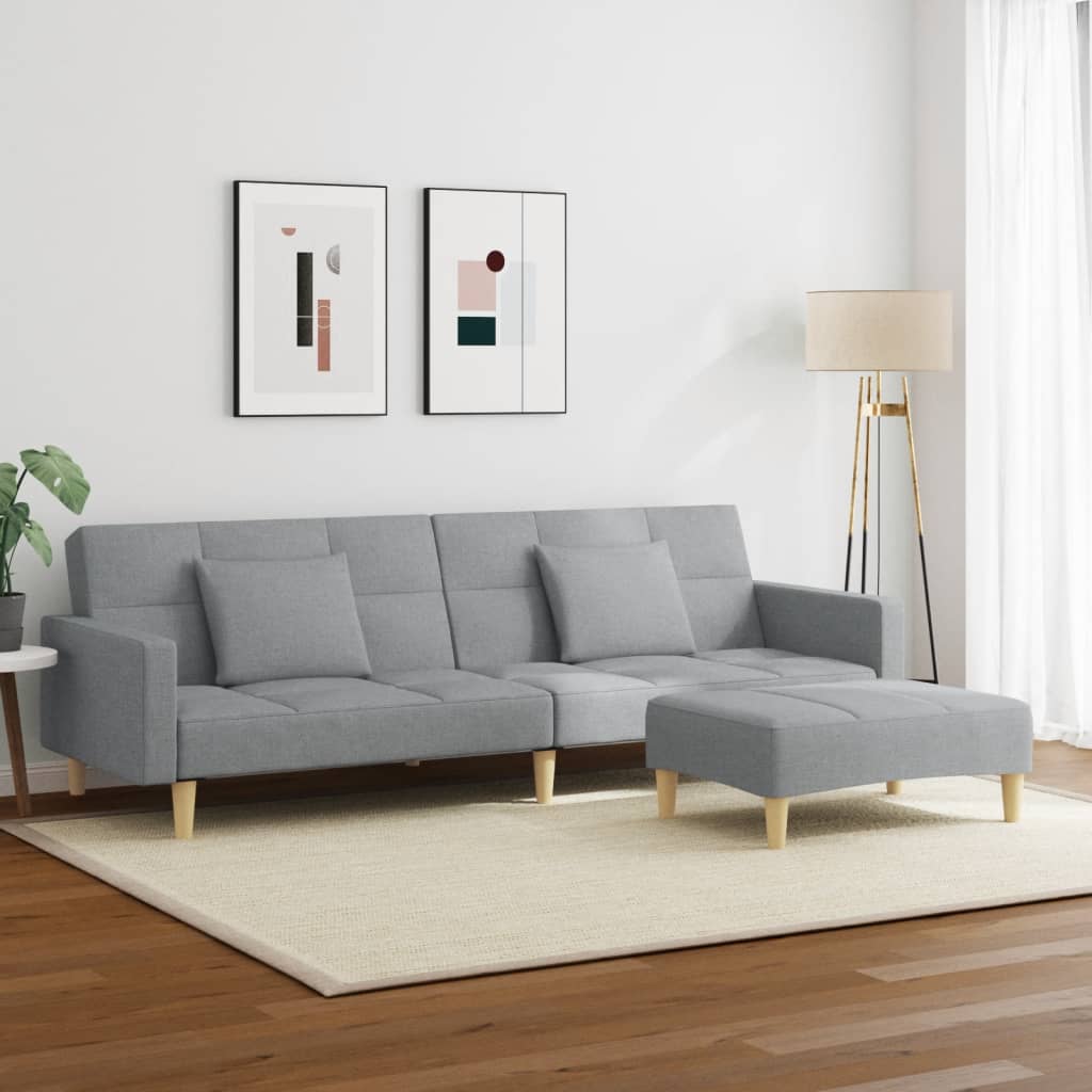 Canapea extensibilă cu taburet, 2 locuri, gri deschis, textil GartenMobel Dekor