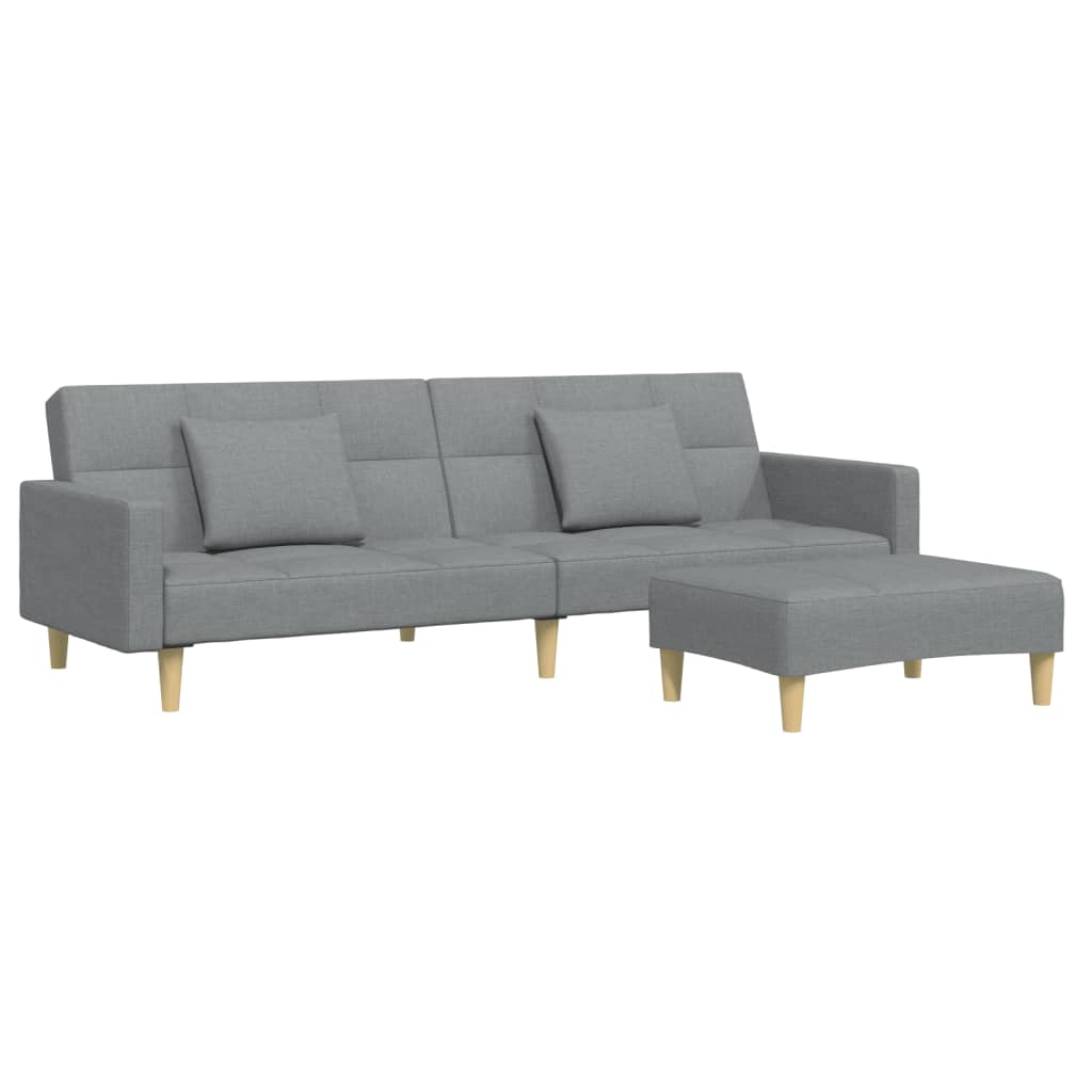 Canapea extensibilă cu taburet, 2 locuri, gri deschis, textil GartenMobel Dekor