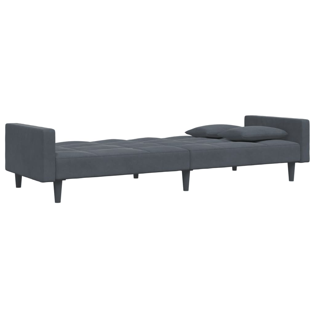Canapea extensibilă cu taburet, 2 locuri, gri închis, catifea GartenMobel Dekor