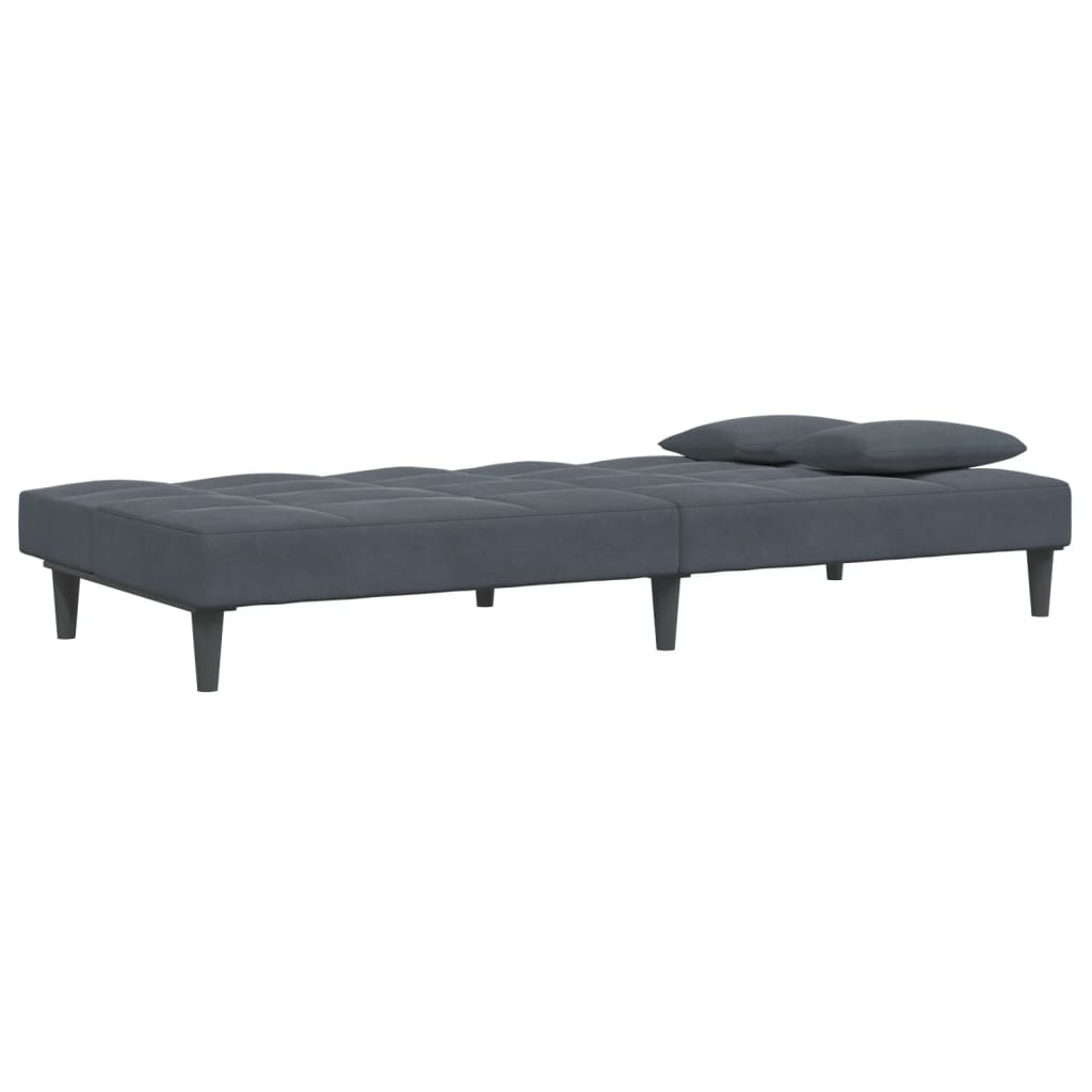 Canapea extensibilă cu taburet, 2 locuri, gri închis, catifea GartenMobel Dekor
