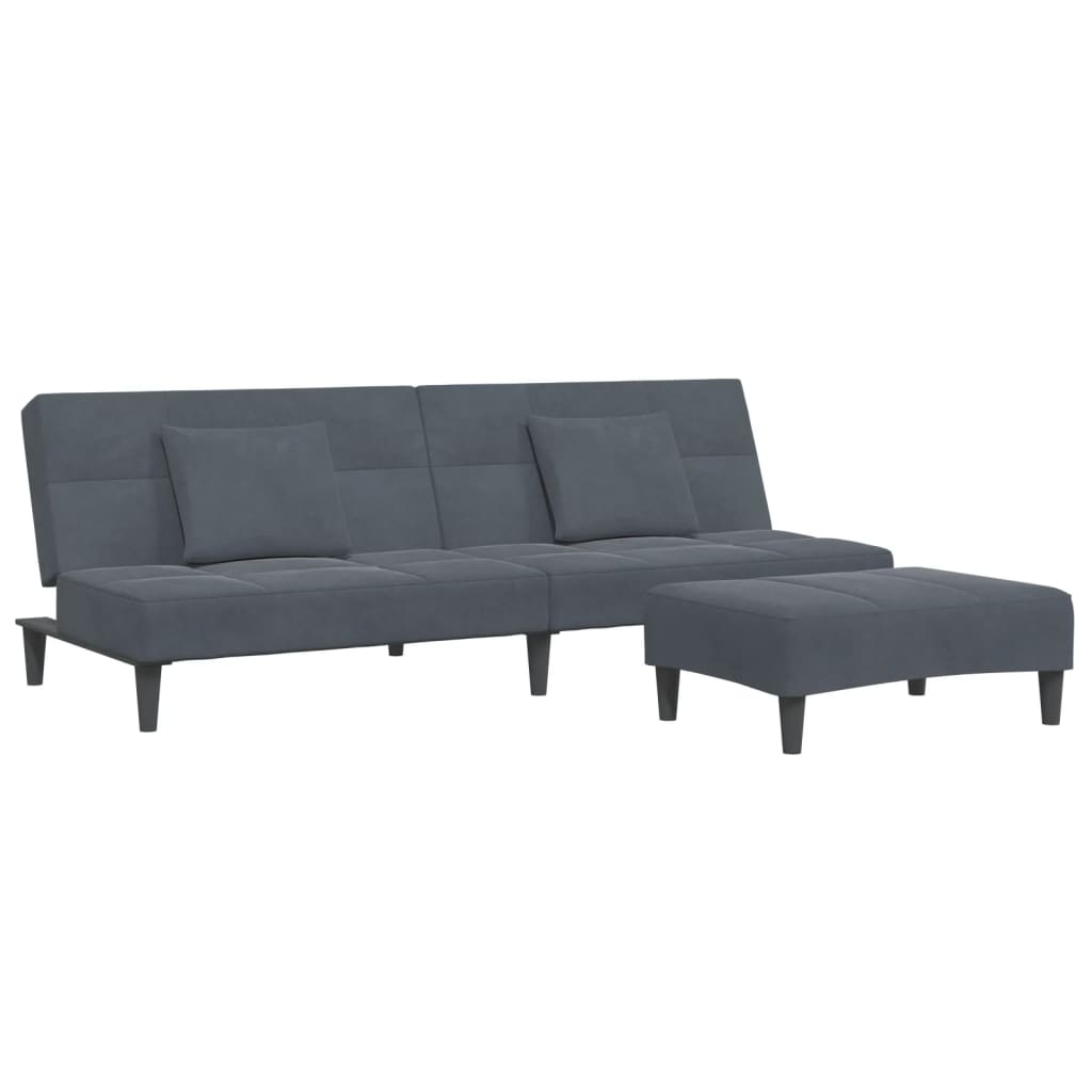 Canapea extensibilă cu taburet, 2 locuri, gri închis, catifea GartenMobel Dekor