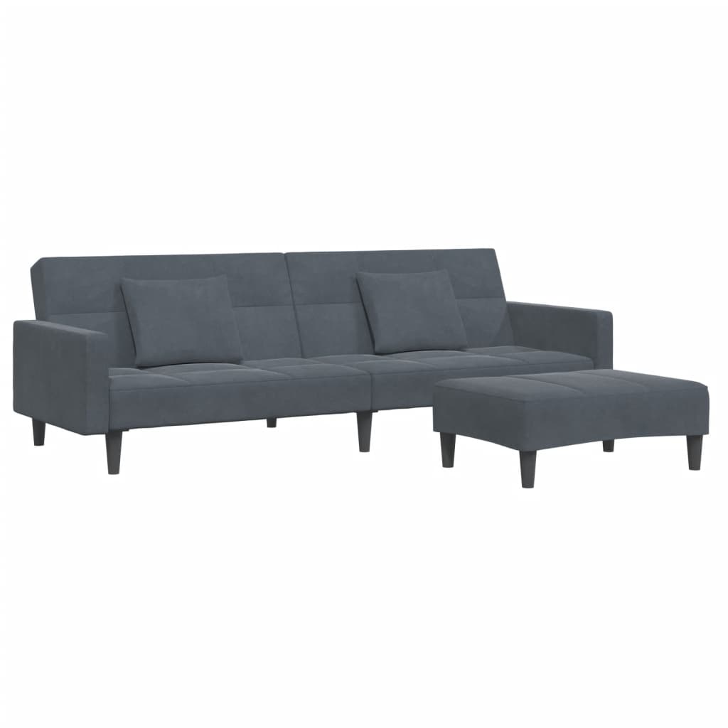 Canapea extensibilă cu taburet, 2 locuri, gri închis, catifea GartenMobel Dekor