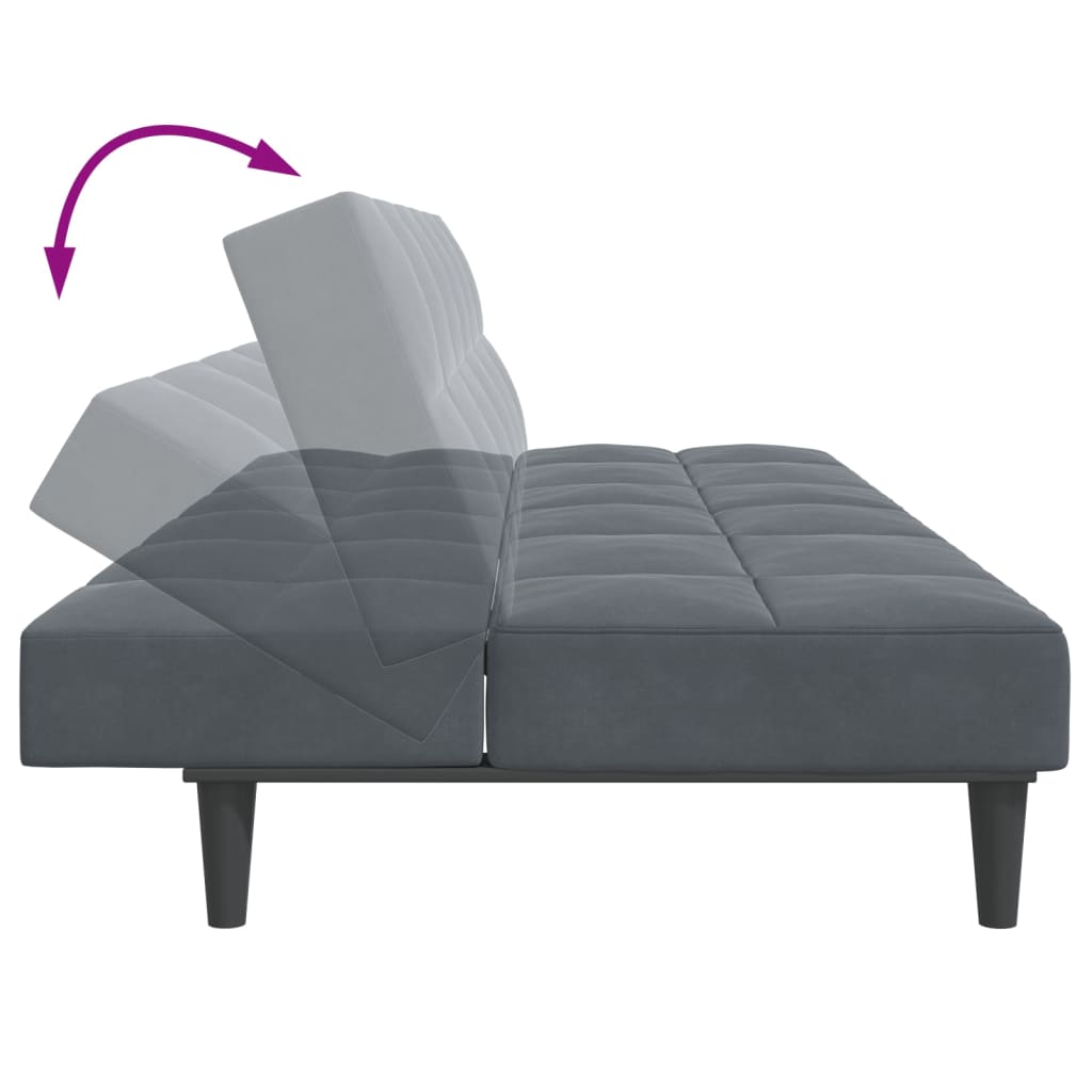 Canapea extensibilă cu taburet, 2 locuri, gri închis, catifea GartenMobel Dekor