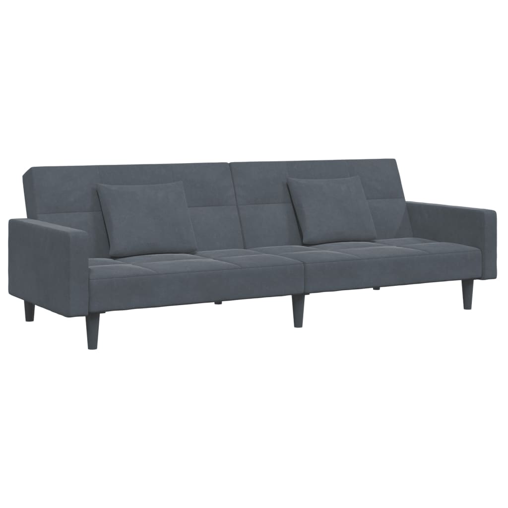 Canapea extensibilă cu taburet, 2 locuri, gri închis, catifea GartenMobel Dekor