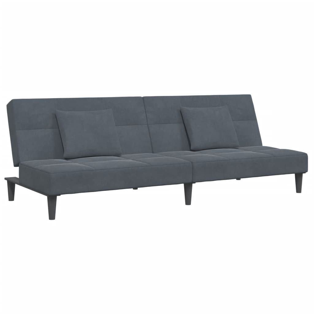 Canapea extensibilă cu taburet, 2 locuri, gri închis, catifea GartenMobel Dekor
