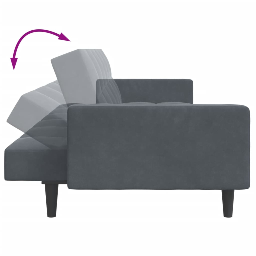 Canapea extensibilă cu taburet, 2 locuri, gri închis, catifea GartenMobel Dekor