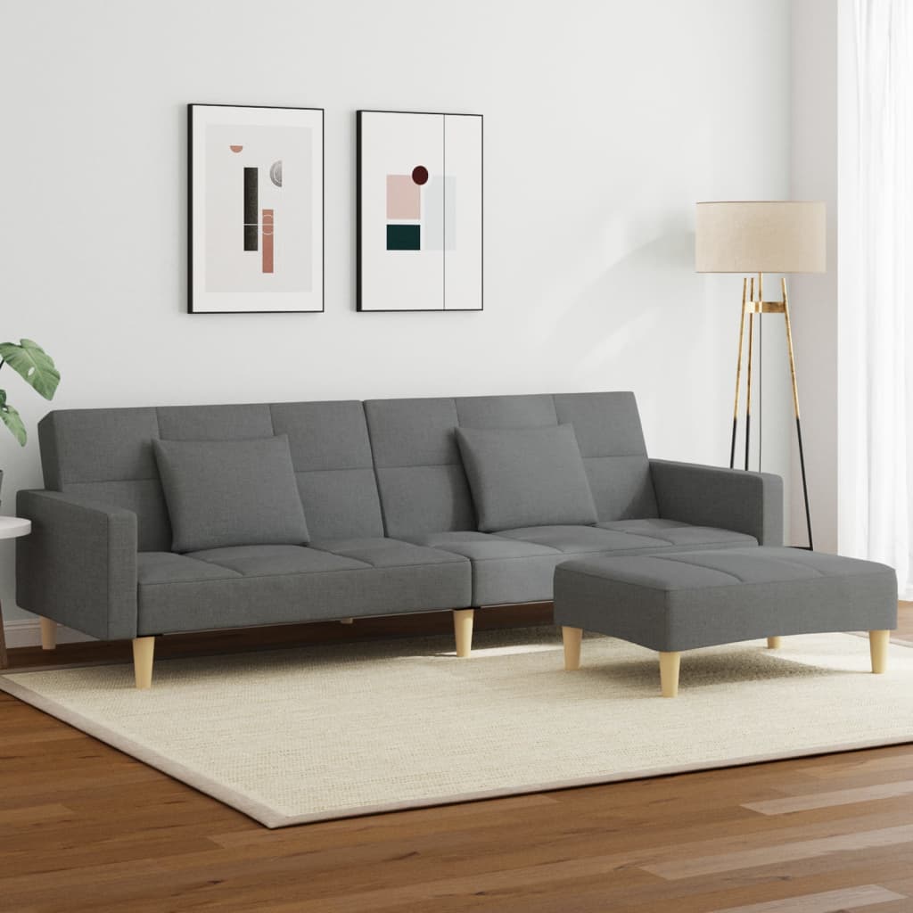 Canapea extensibilă cu taburet, 2 locuri, gri închis, textil GartenMobel Dekor