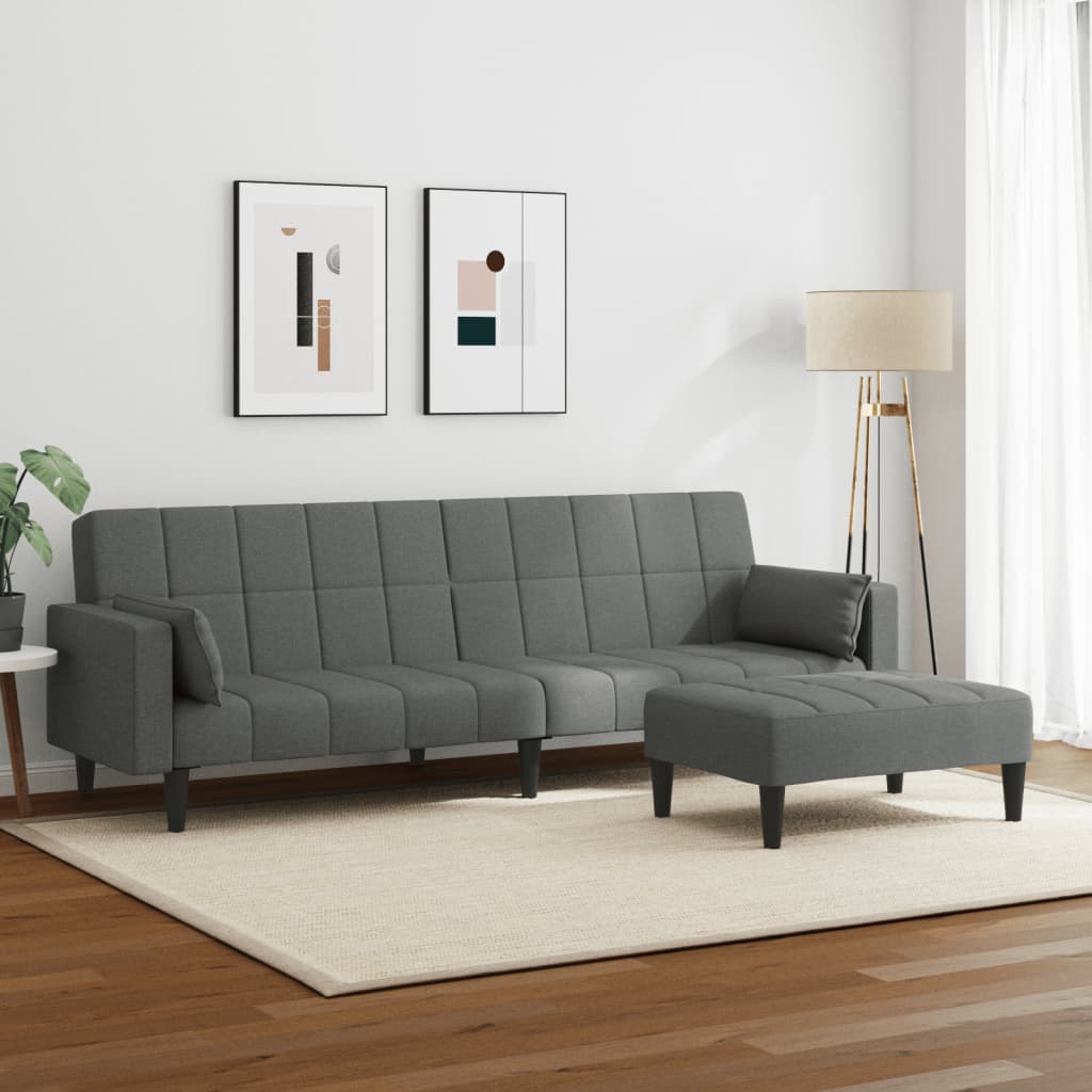 Canapea extensibilă cu taburet, 2 locuri, gri închis, textil GartenMobel Dekor