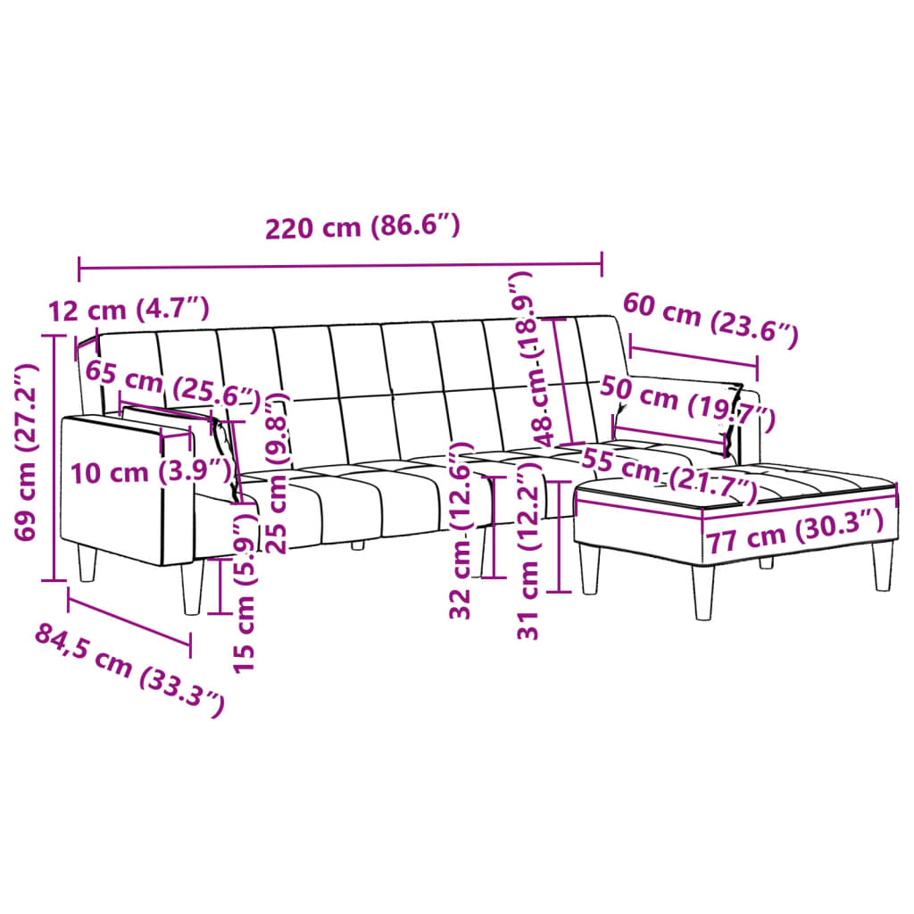 Canapea extensibilă cu taburet, 2 locuri, gri închis, textil GartenMobel Dekor