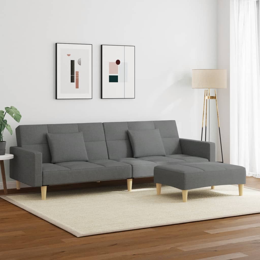 Canapea extensibilă cu taburet, 2 locuri, gri închis, textil GartenMobel Dekor